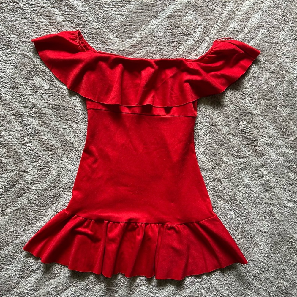 Urban Outfitters Red Ruffle Dress Off the Shoulder